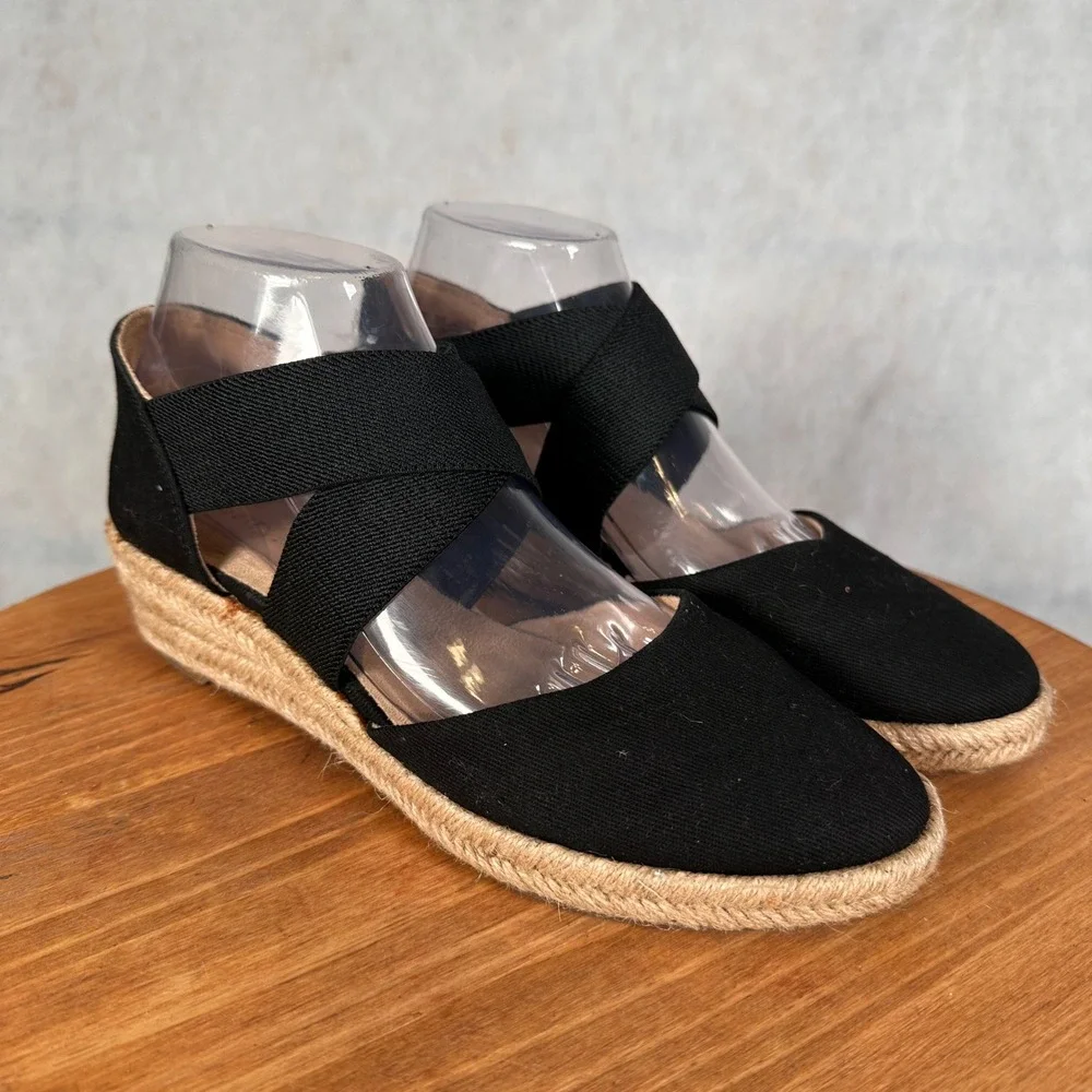 LifeStride Keaton Wedge Espadrilles Women 8.5M Black Good Crisscross Straps